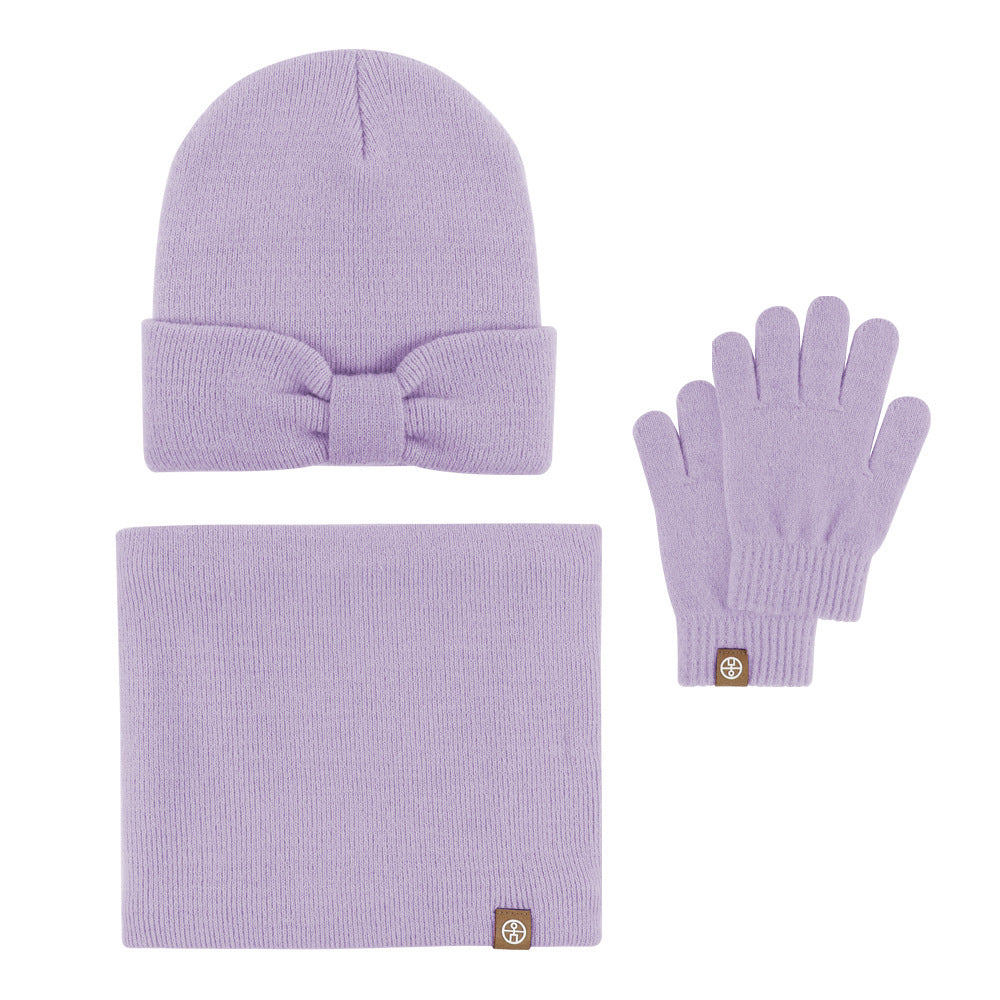 Wholesale Children's Hat Bow Baby Hat Scarf Gloves Set