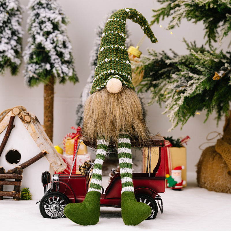 Polyester Christmas Striped Knitted Hat Rudolph Hanging Leg