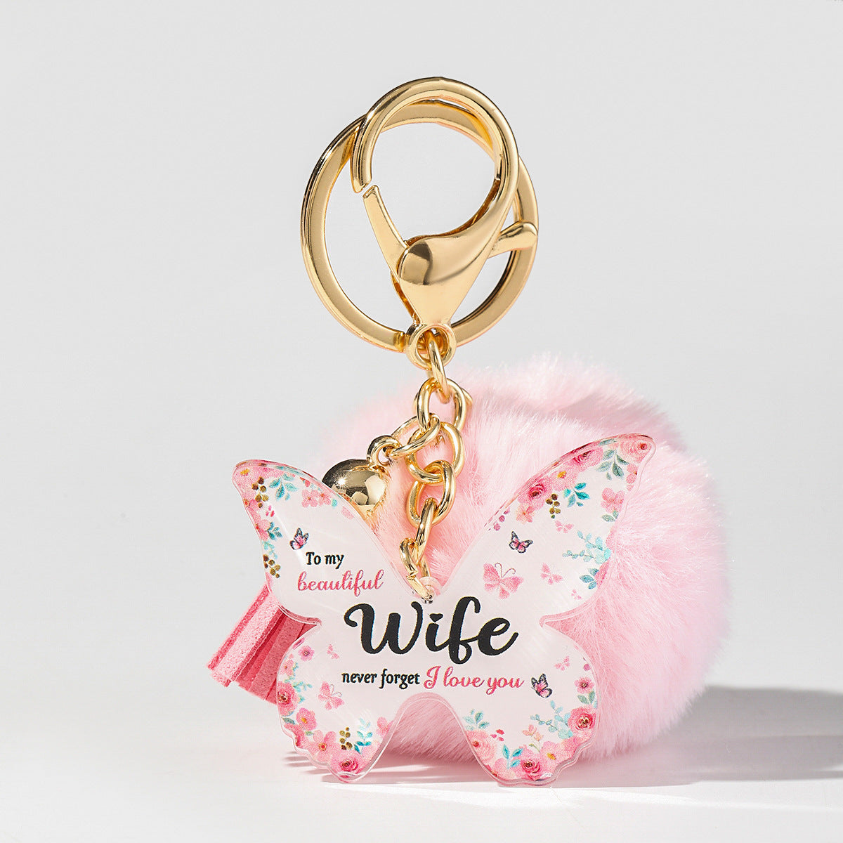 Floral Butterfly Keychain Unique Plush Pom Poms