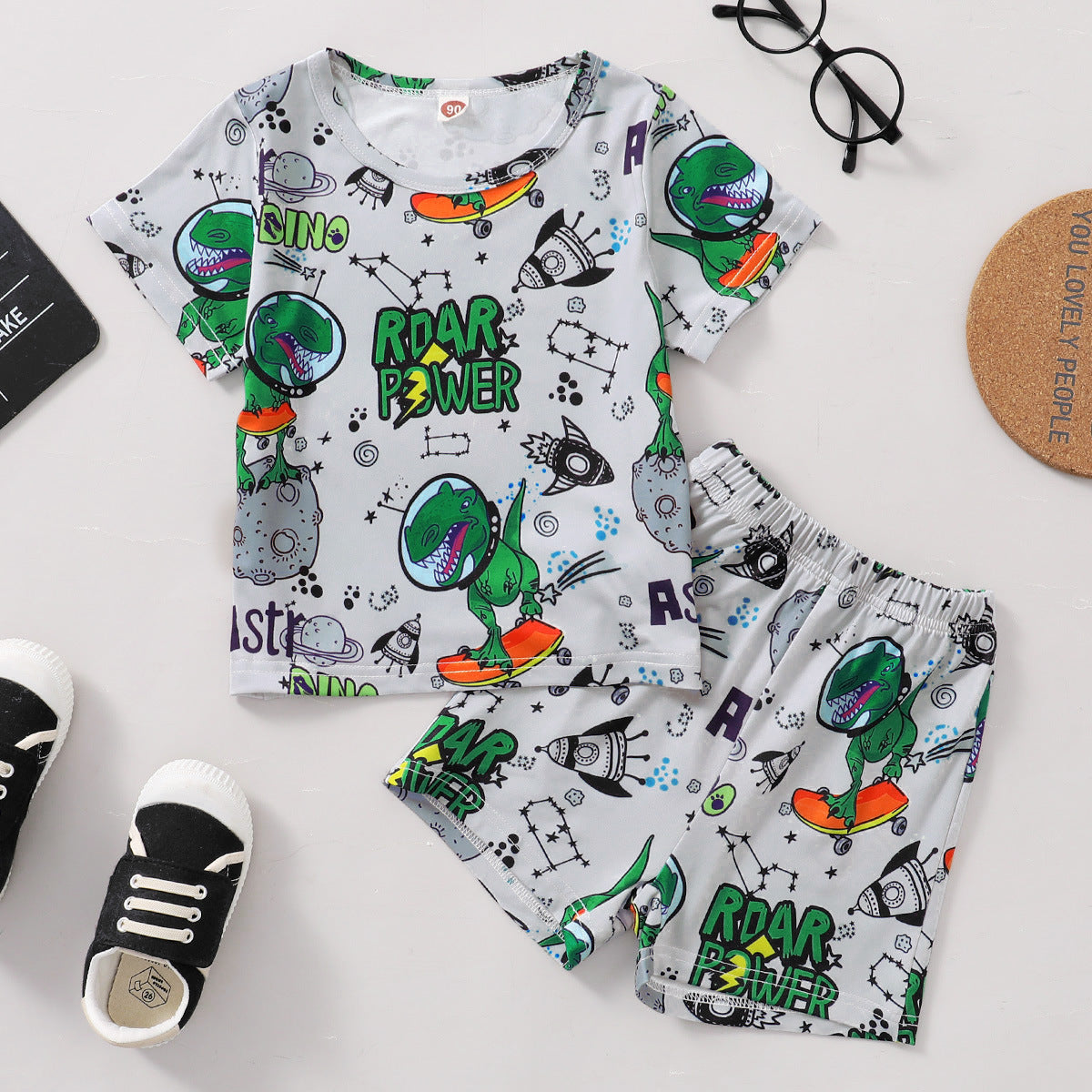 Children's printed letter set with short sleeves