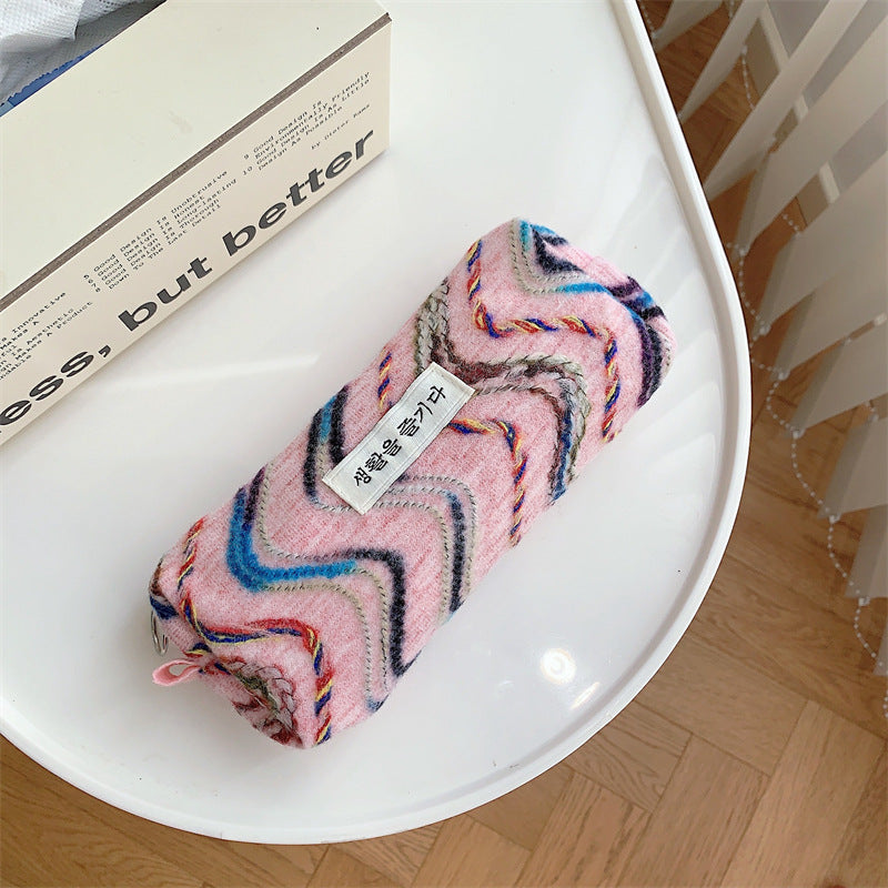 Rainbow Embroidery Large Capacity Woolen Pen Bag