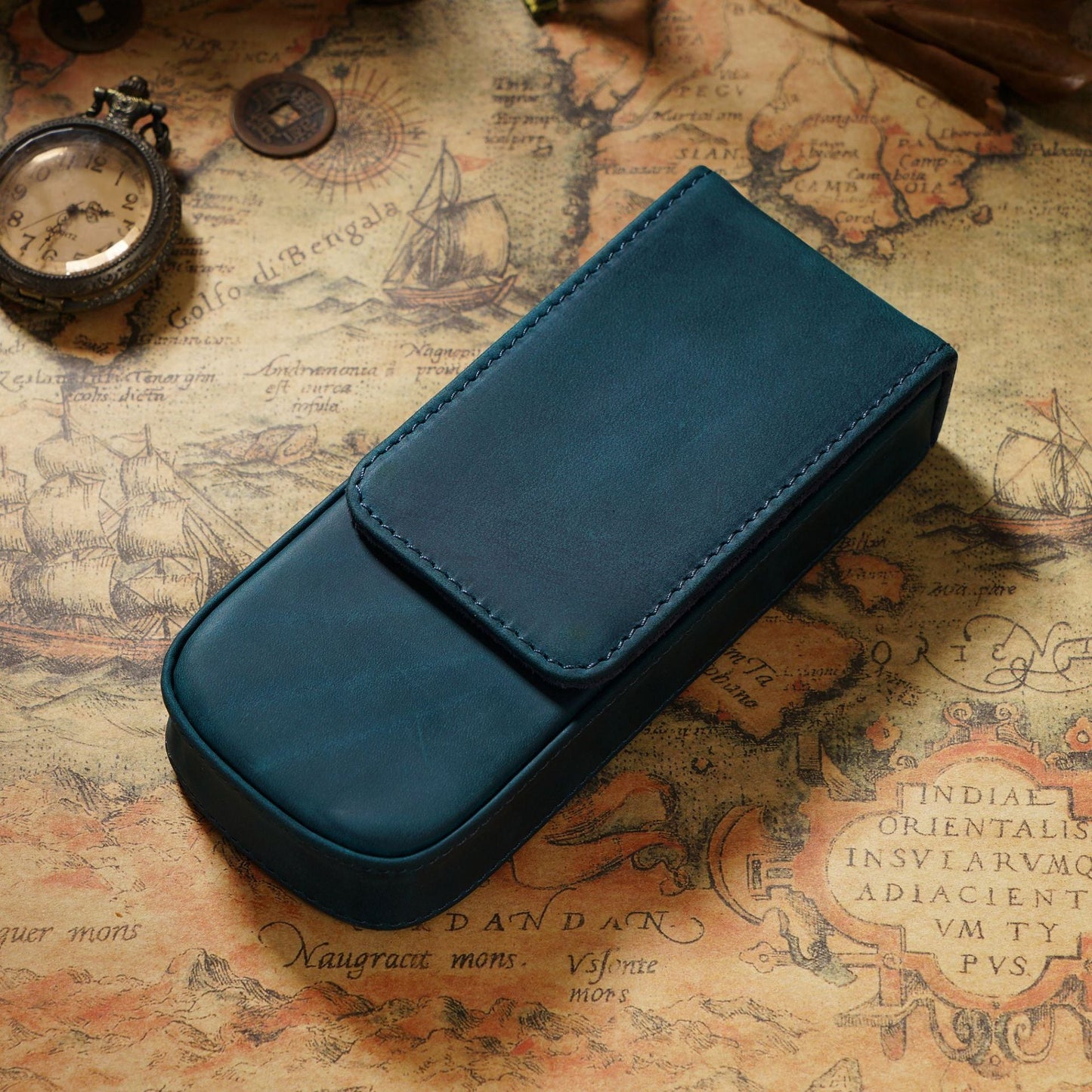Genuine Leather Handmade Magnetic Drawer Pen Bag