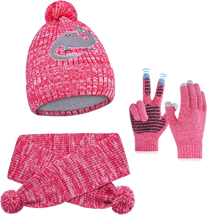 Wholesale Children's Jacquard Winter Hat Knitted Woolen Scarf Gloves Set