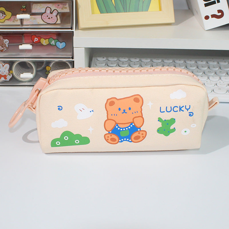 Large Zipper and Large Capacity Cute Canvas Pen Bags