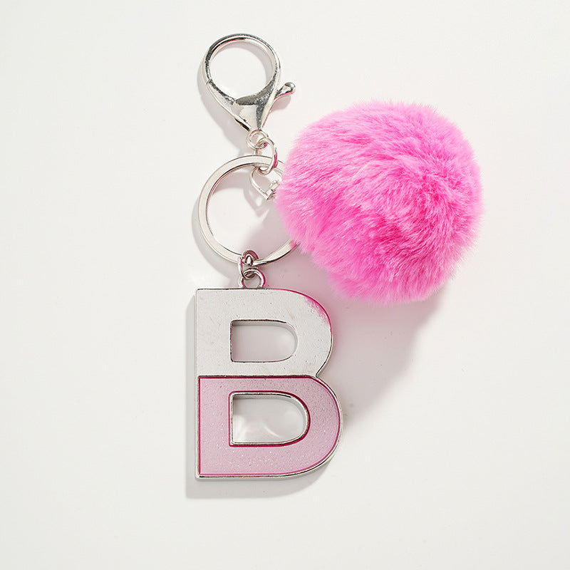 Two-color English Letter Fur Ball Keychain