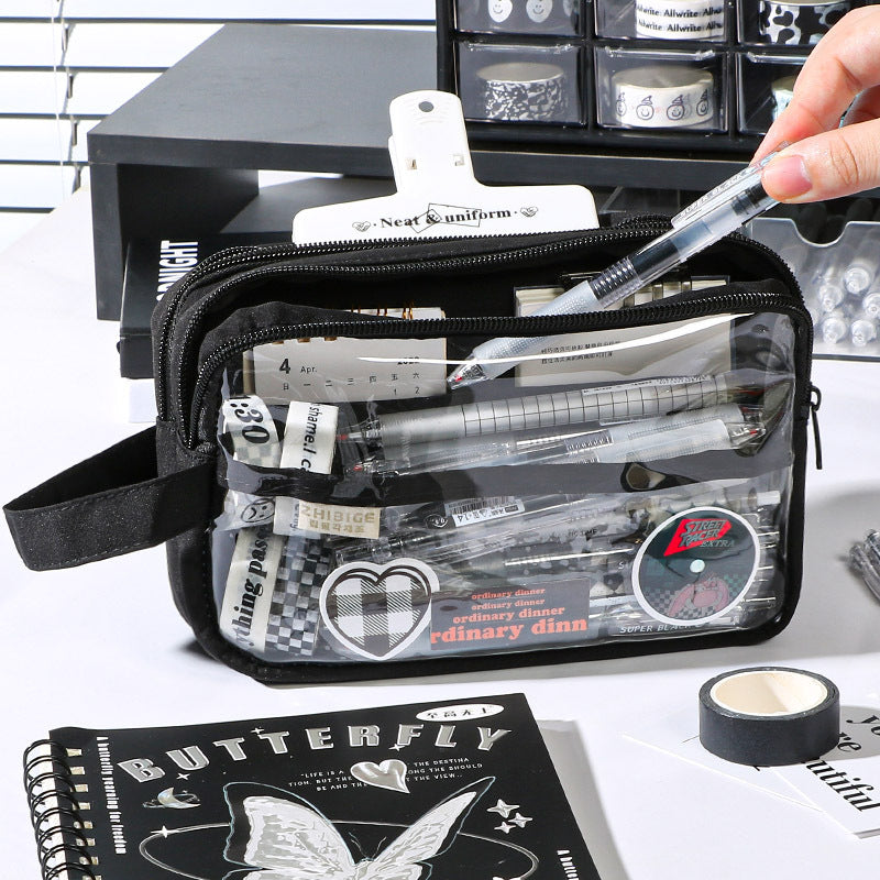 2024 Three-layer Extra Large Capacity Transparent Canvas Pencil Case