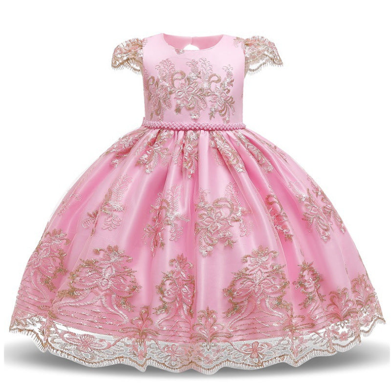 Polyester Girls Dress Bow Embroidered Princess Dress