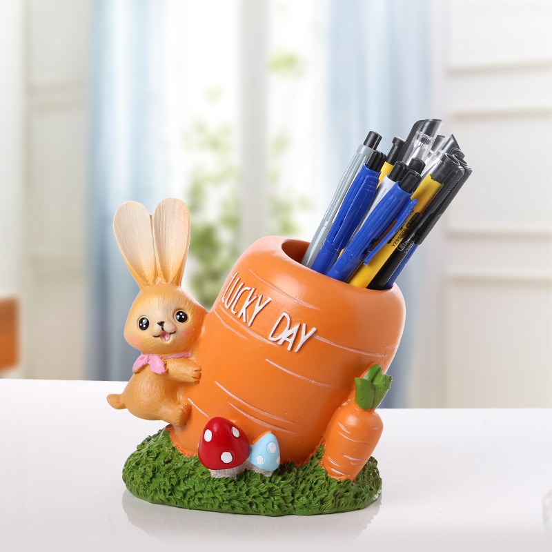 Rabbit Carrot Resin Ornament Pen Holders