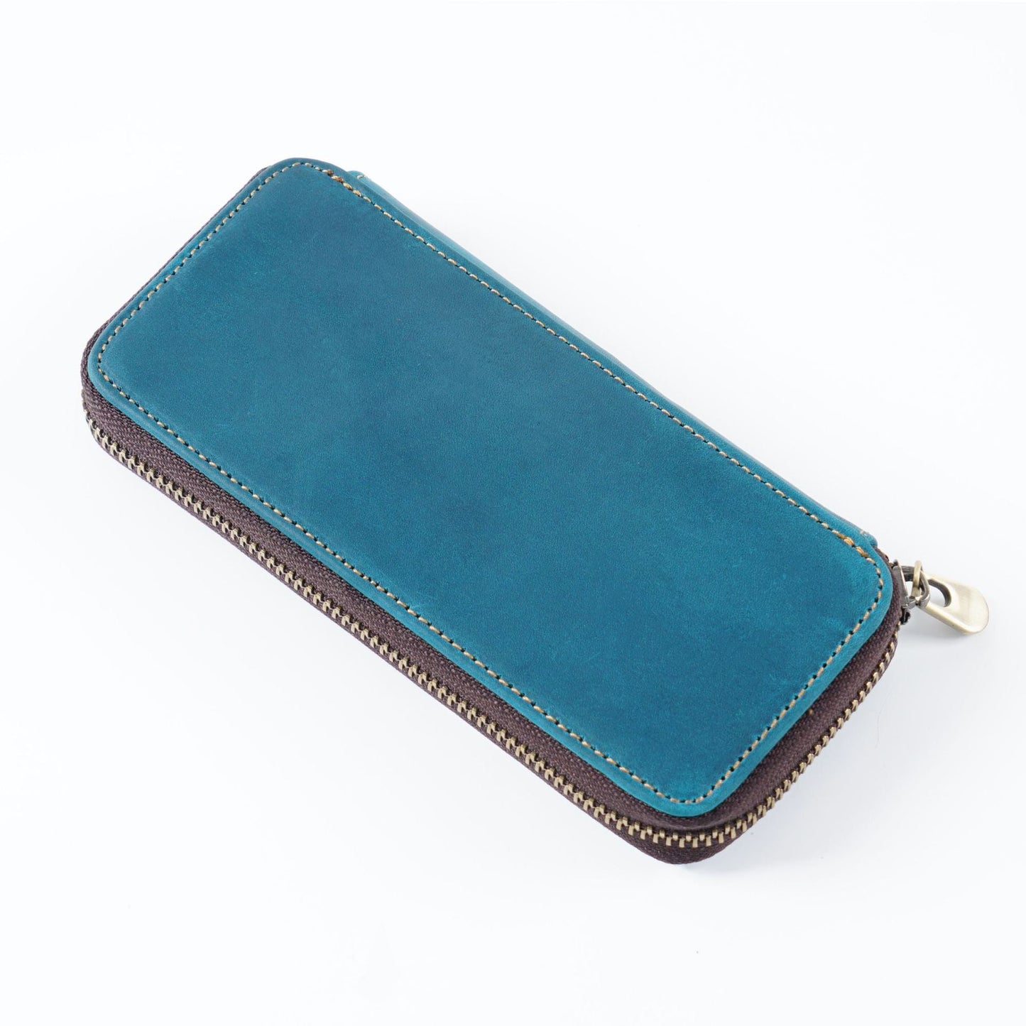 Top Layer Cowhide Crazy Horse Leather Square Zipper Pencil Case