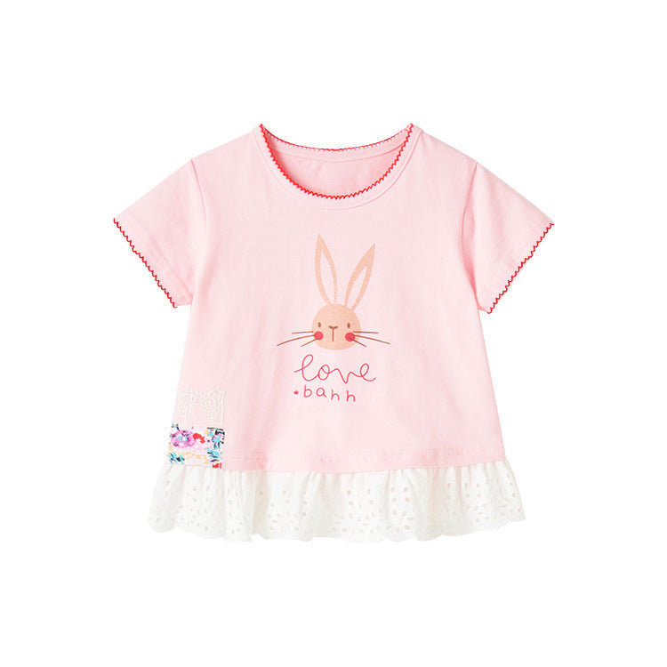 Girls Rabbit Print Half Sleeve Tops
