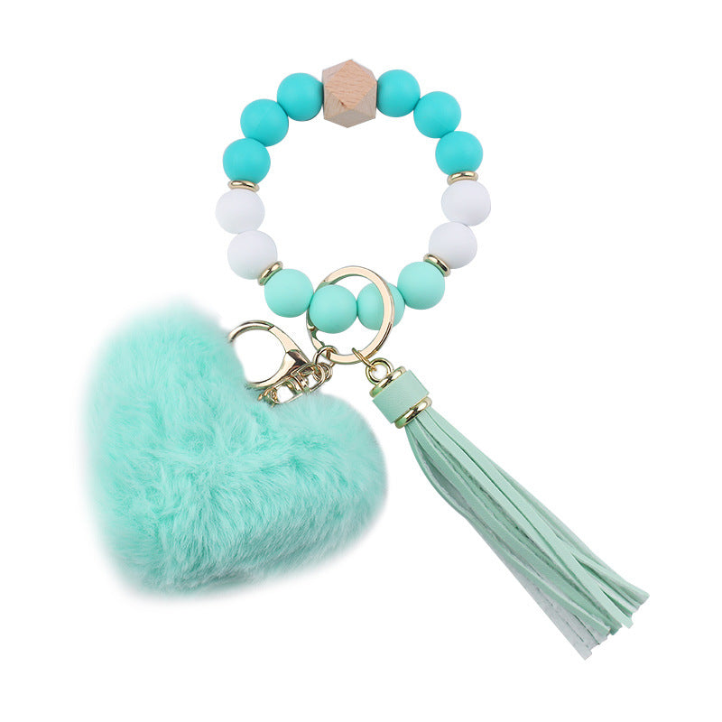 Heart Shape Fur Ball Tassel Silicone Beaded Wrist