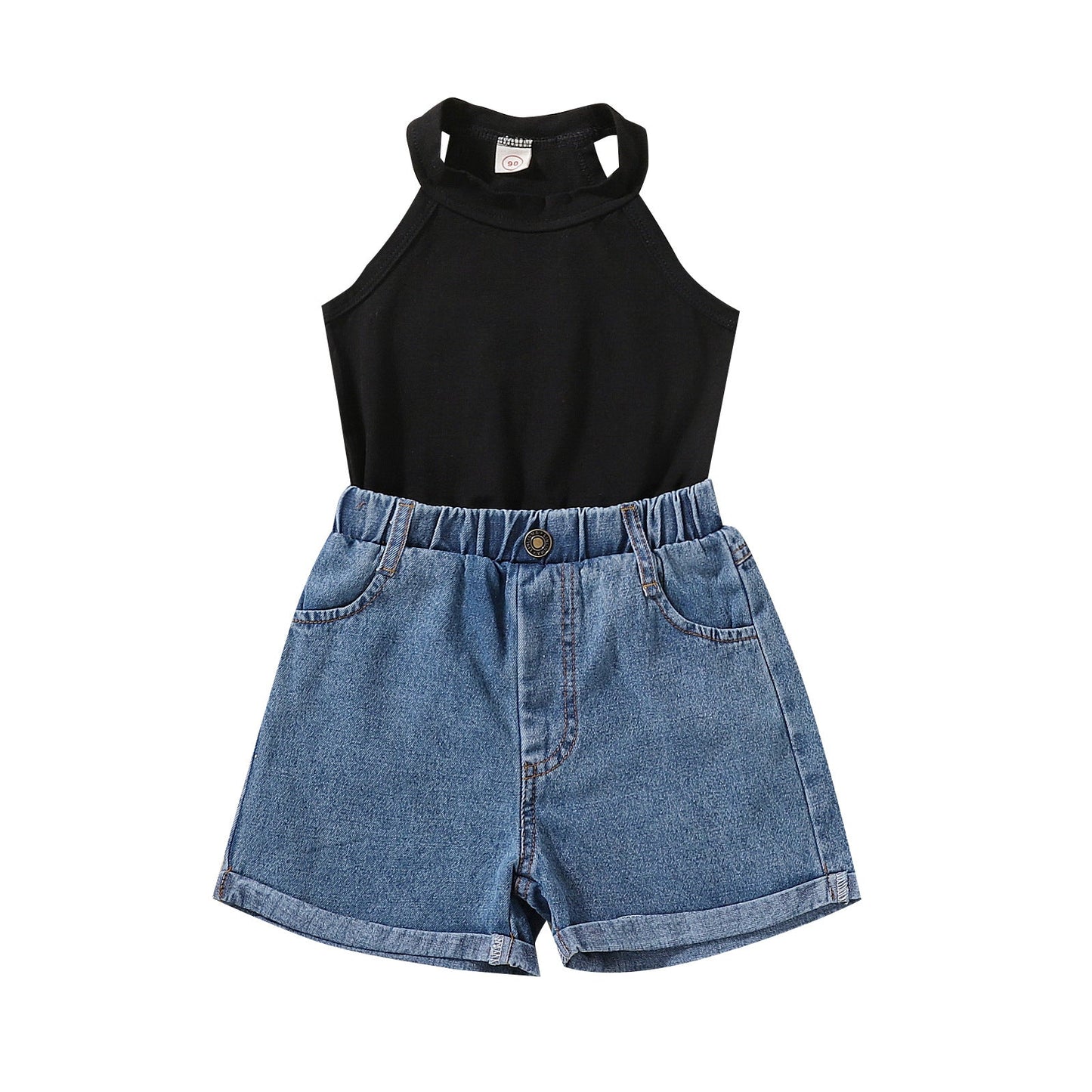 Short Solid Color Vest + Jeans Set Cotton Baby Clothes