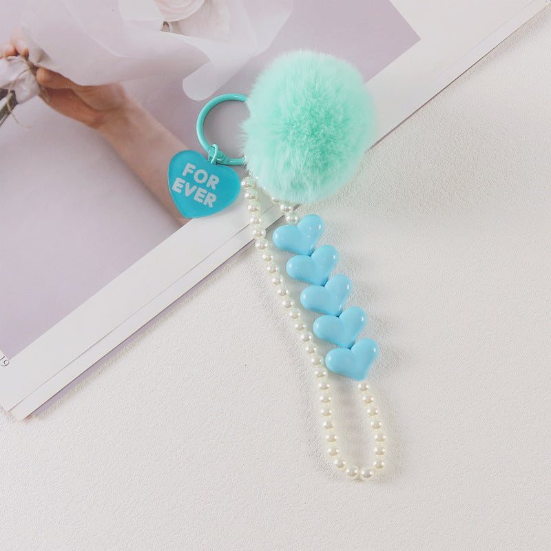 Colorful Love Fur Ball Beaded Keychain