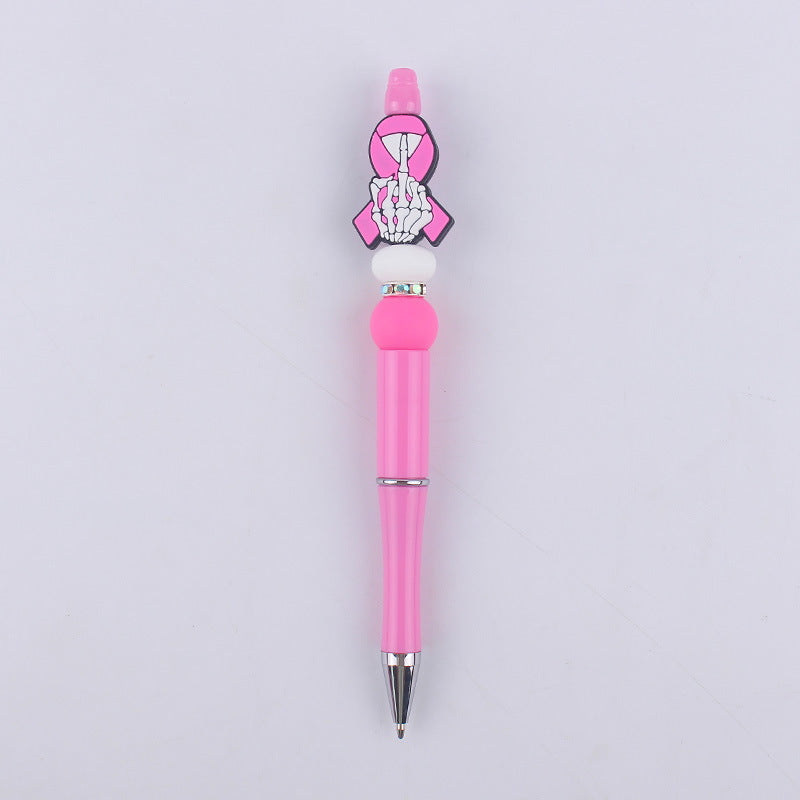 Pink Girls Silicone Beads Beaded Ballpoint Pen