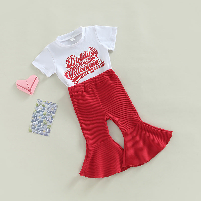 Cotton Short-sleeved Letter Tops and Pants Two-piece Set