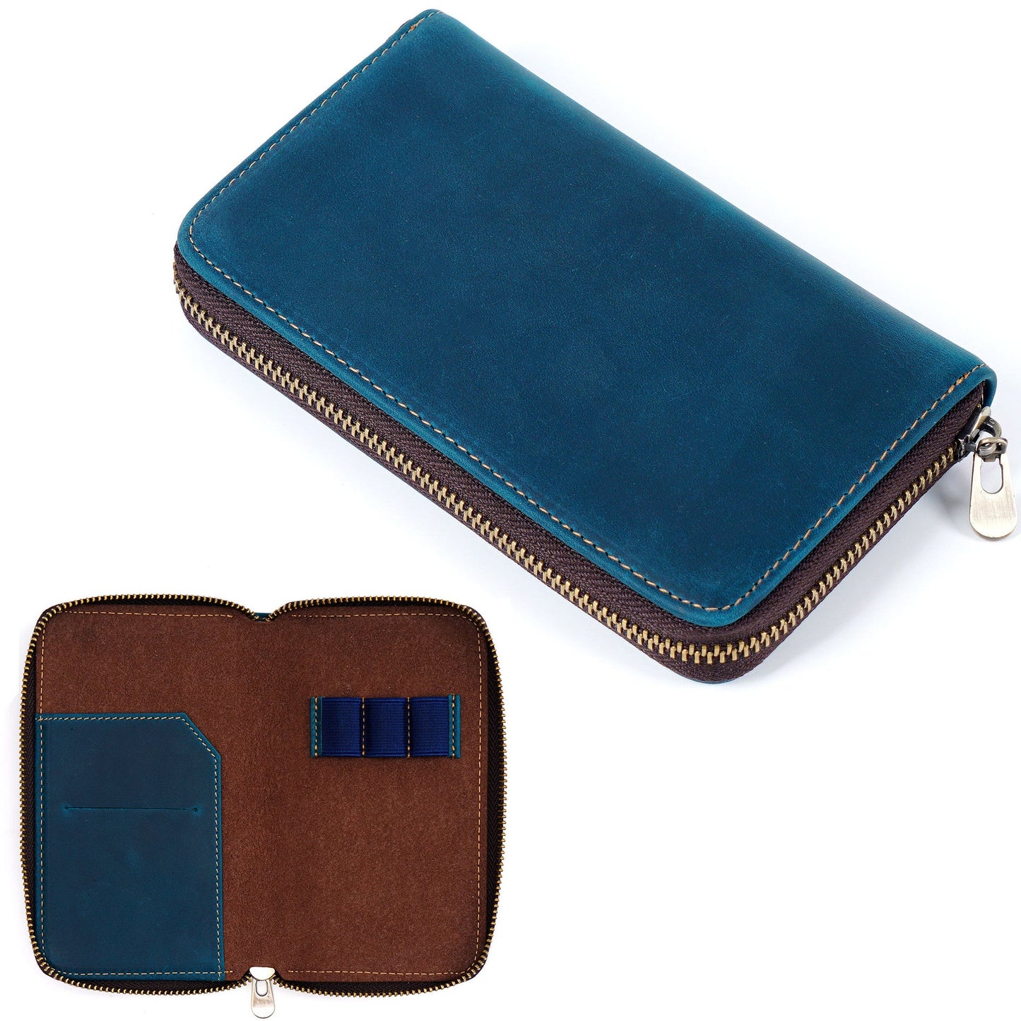Three-pack Zippered Cowhide Pencil Case