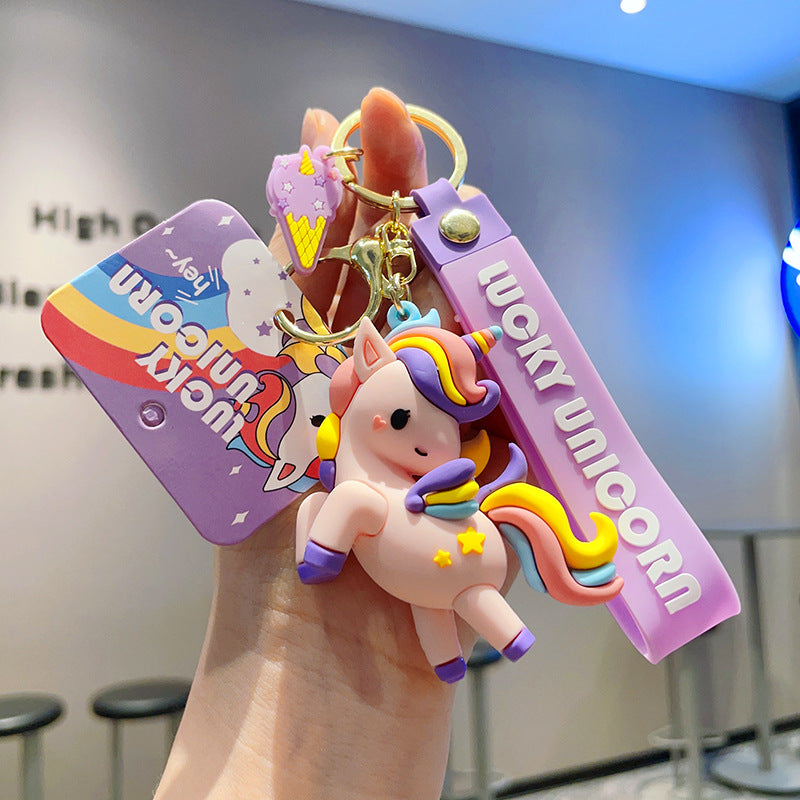 Cartoon Colorful Unicorn PVC Keychain