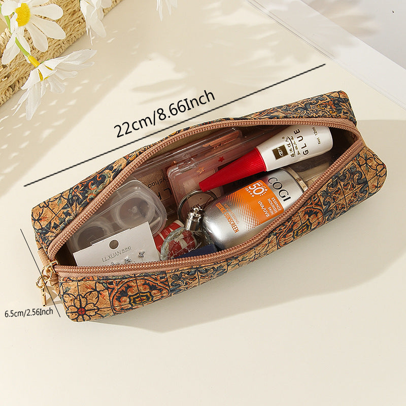 Retro Patterned Leather Large Capacity Pencil Case