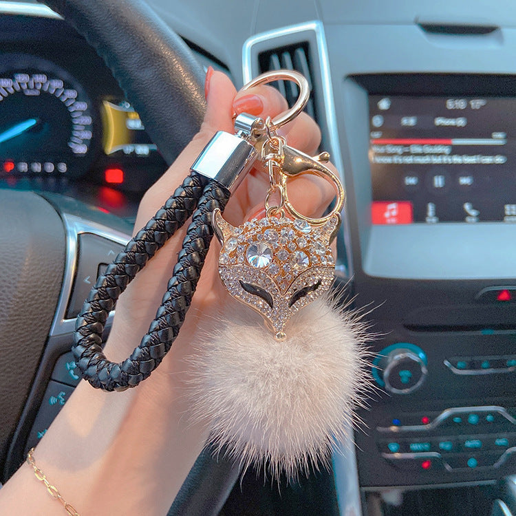 Mink Fur with Diamonds Crystal Fox Head Keychains