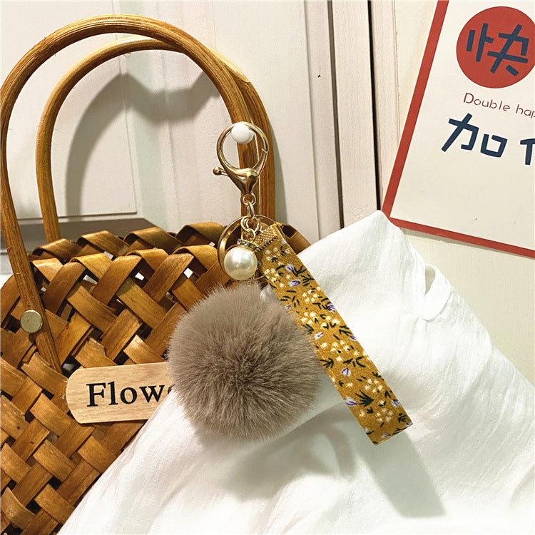 Plush Floral Ribbon Pom Keychain