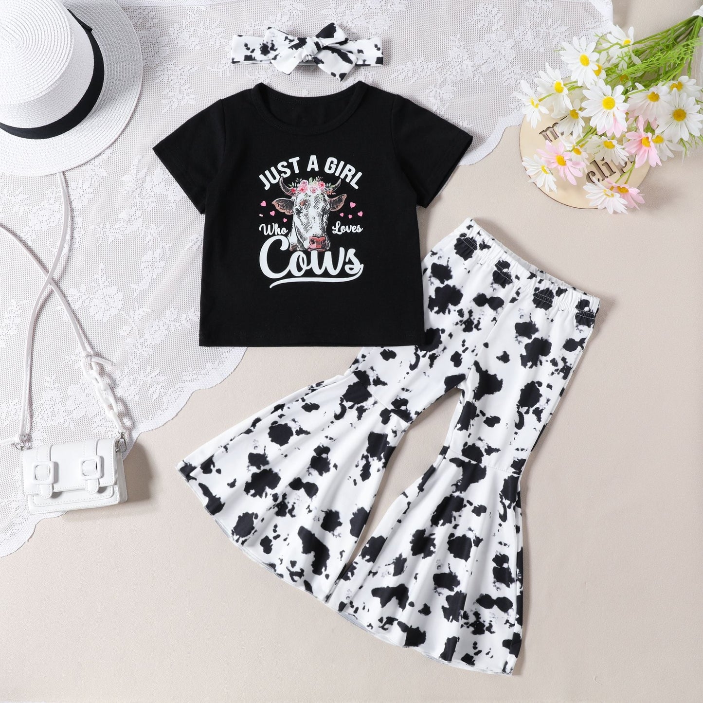 Summer Western Cotton T-shirts and Flared Pants Children's Sets