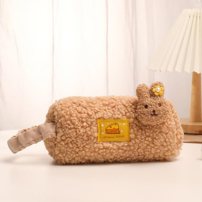 Portable Lamb Wool Large Capacity Simple Pencil Case