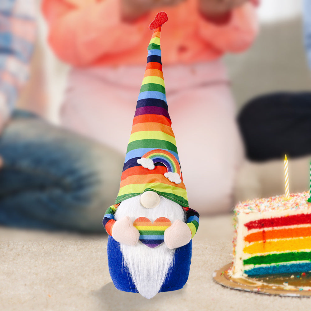 Polyester Knitting Rainbow Elf Rudolph Faceless Doll Colorful