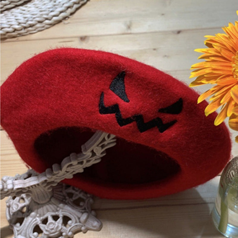 Halloween Smiley Pumpkin Witch Wool Parent-child Beret Hat