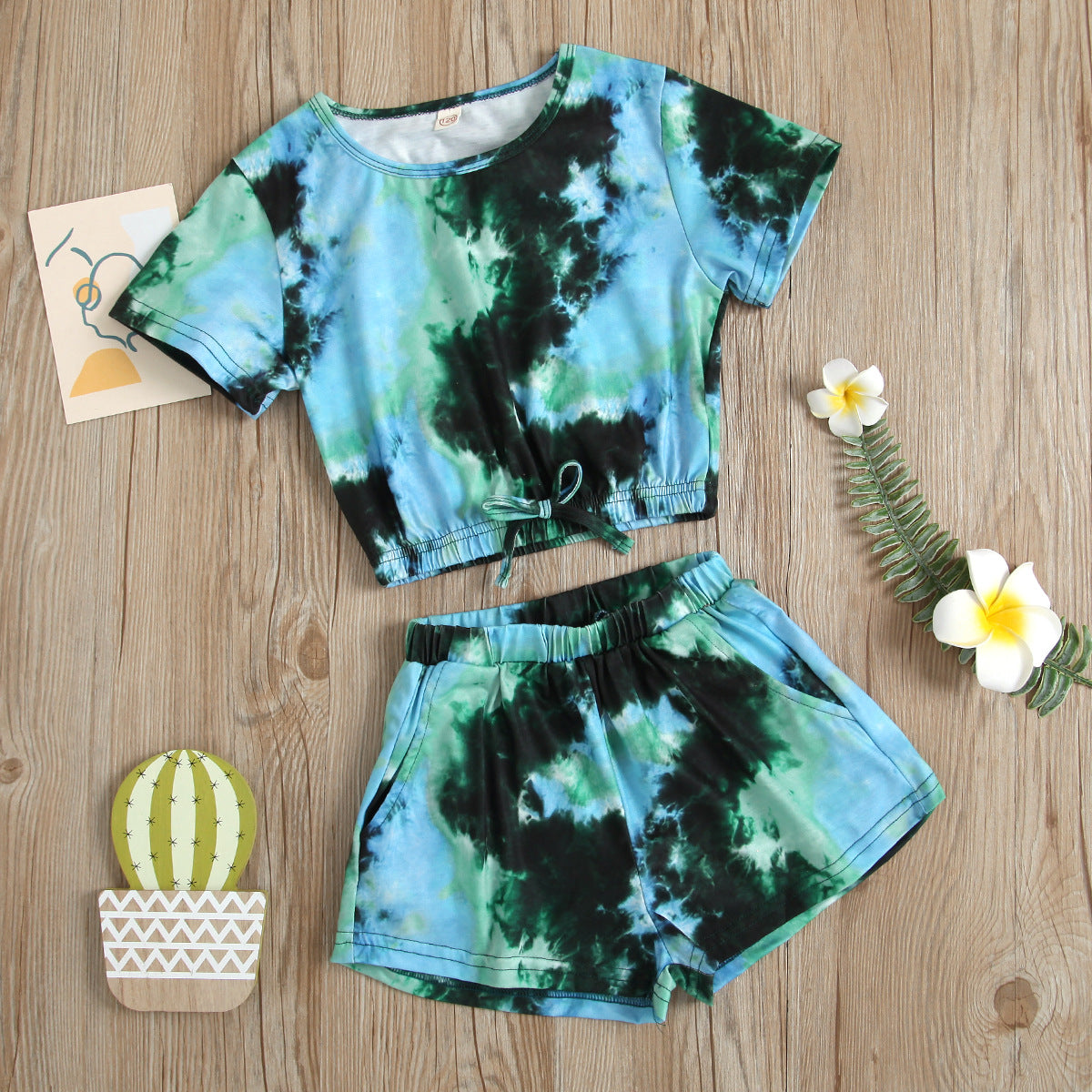 Tie Dye Round Neck Tape Top+Short Shorts Baby Clothes