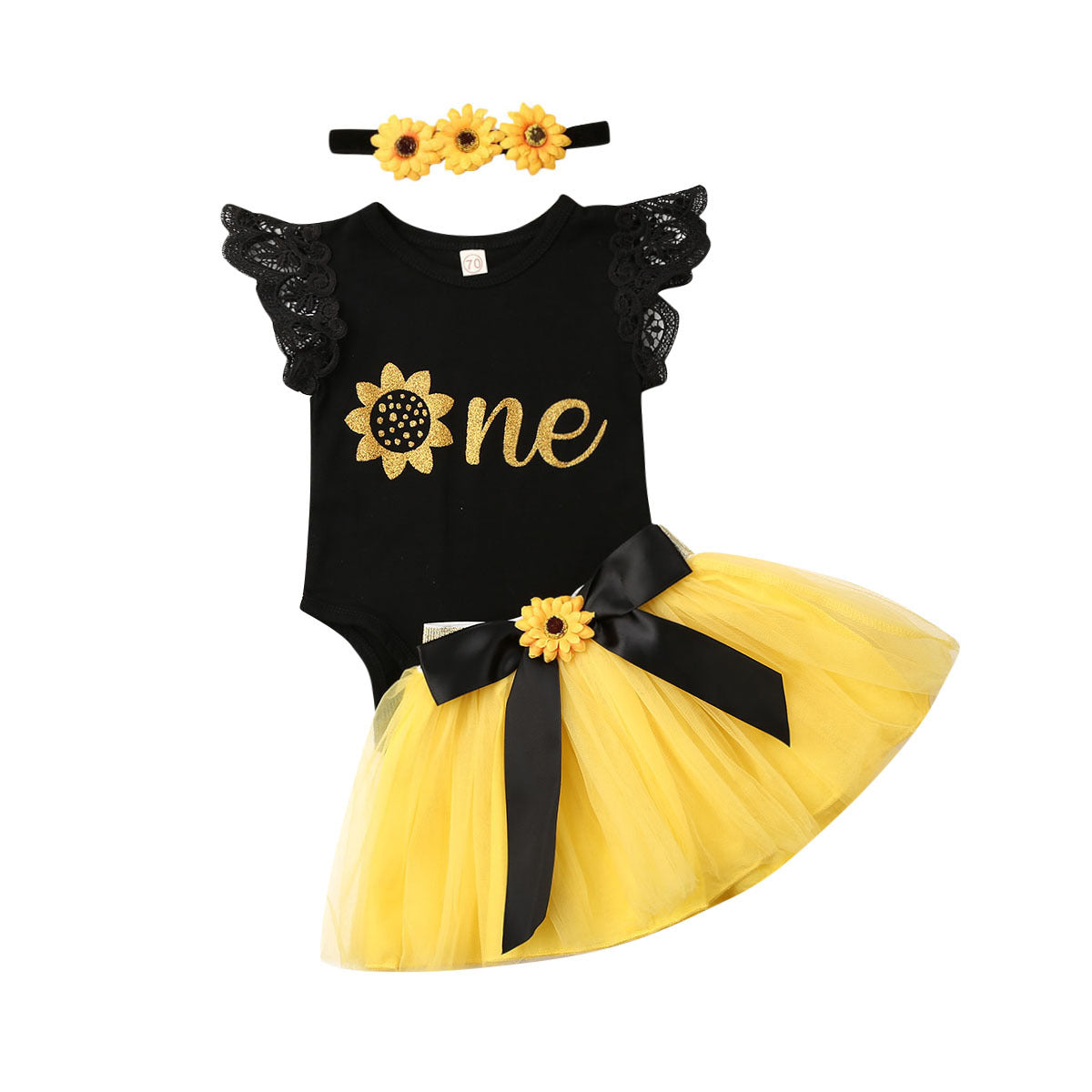 Baby Little Black Bow Gauze Dress Three-piece set