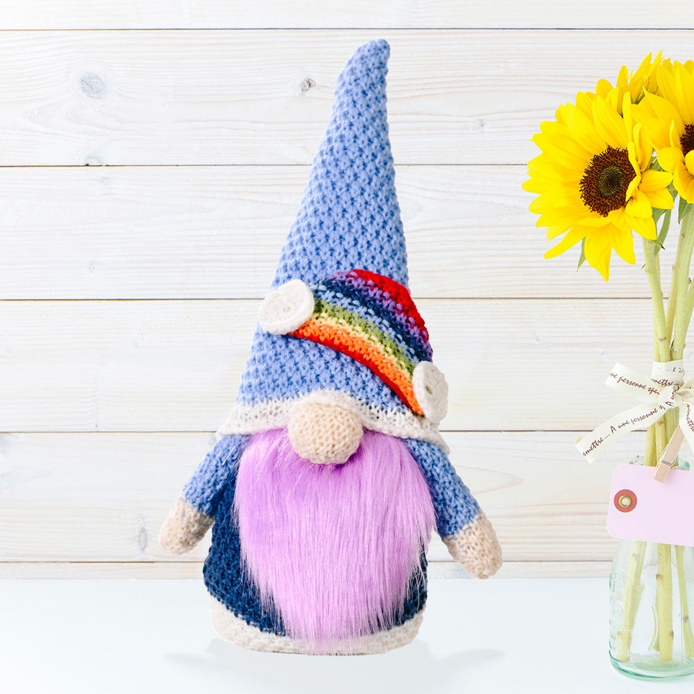 Polyester Knitting Rainbow Elf Rudolph Faceless Doll Colorful