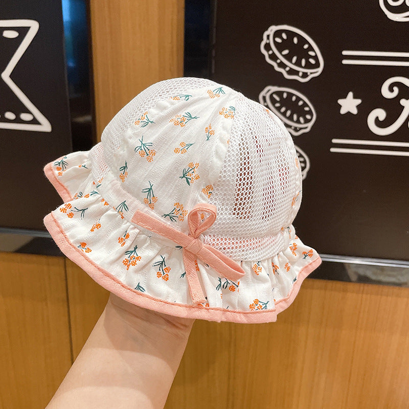 Cotton Children's Summer Floral Mesh Breathable Bucket Hat
