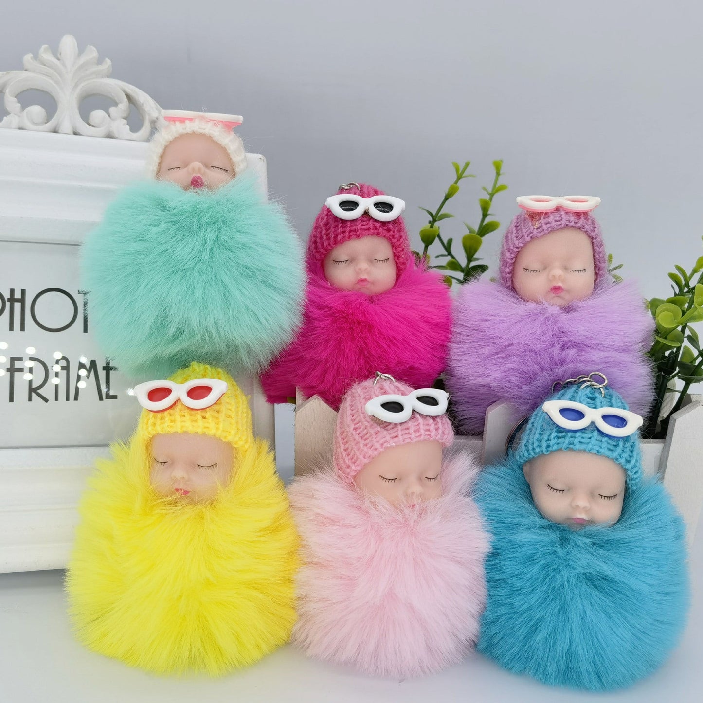 Sleeping Doll Plush Ball Hanging Keychain