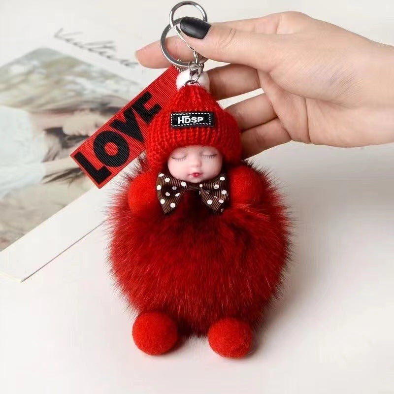 Real Fox Fur Ball Pendant Sleep Doll Keychain