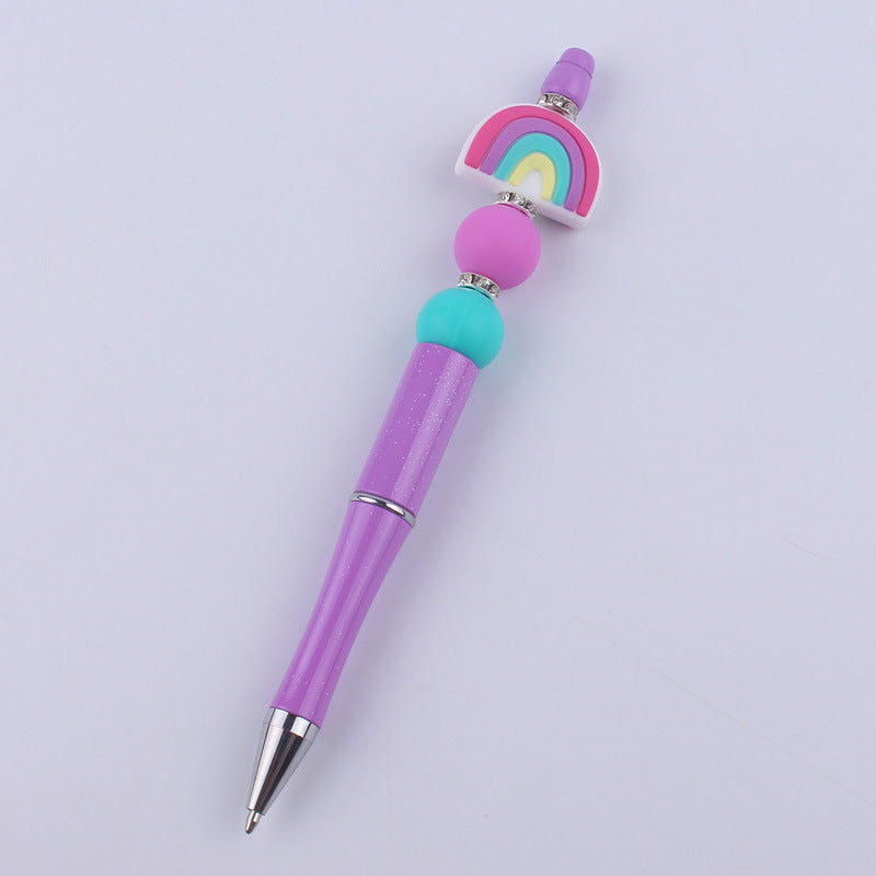 Beadable Pens Rainbow Silicone Beads Plastic Ballpoint Pen