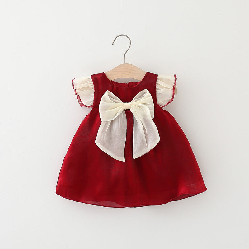 Girls Fly Sleeve Dress Polyester Baby Clothes
