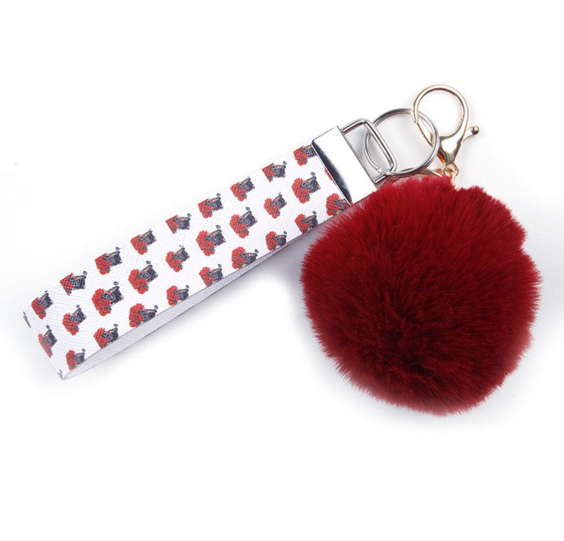 Fur Ball PU Leather Lanyard