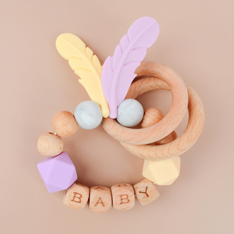 Baby Wooden Teether Bracelet Rattle Silicone Bead Micro Stick TOY