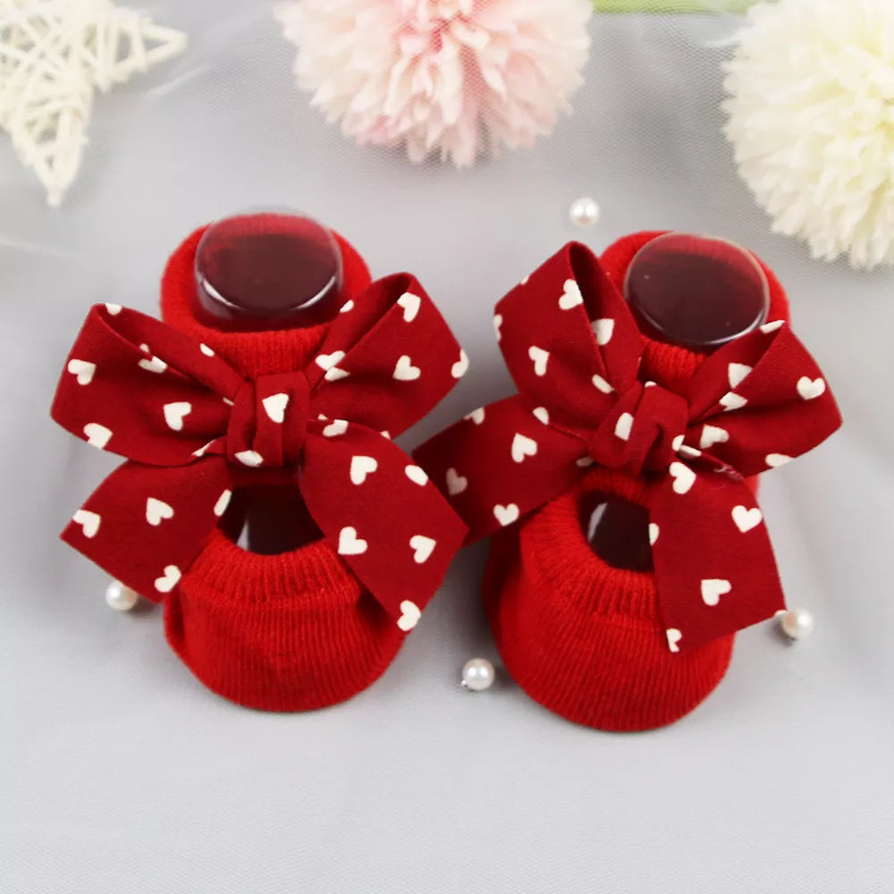 Newborn Bow Cotton Socks: Infant Anti-Slip Rubber Soles