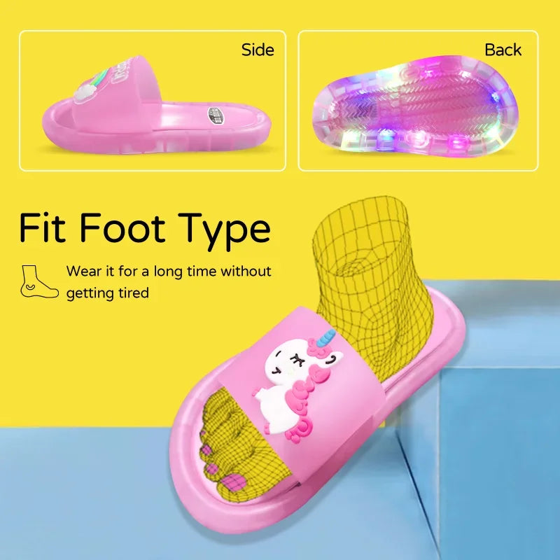 Cartoon Unicorn Slippers: Lighted Fashion for Kids
