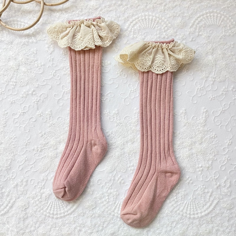 Lace Frilly Flower Cute Long Socks For Girls
