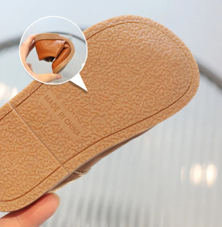 Kids T-Strap Leather Flats: Breathable