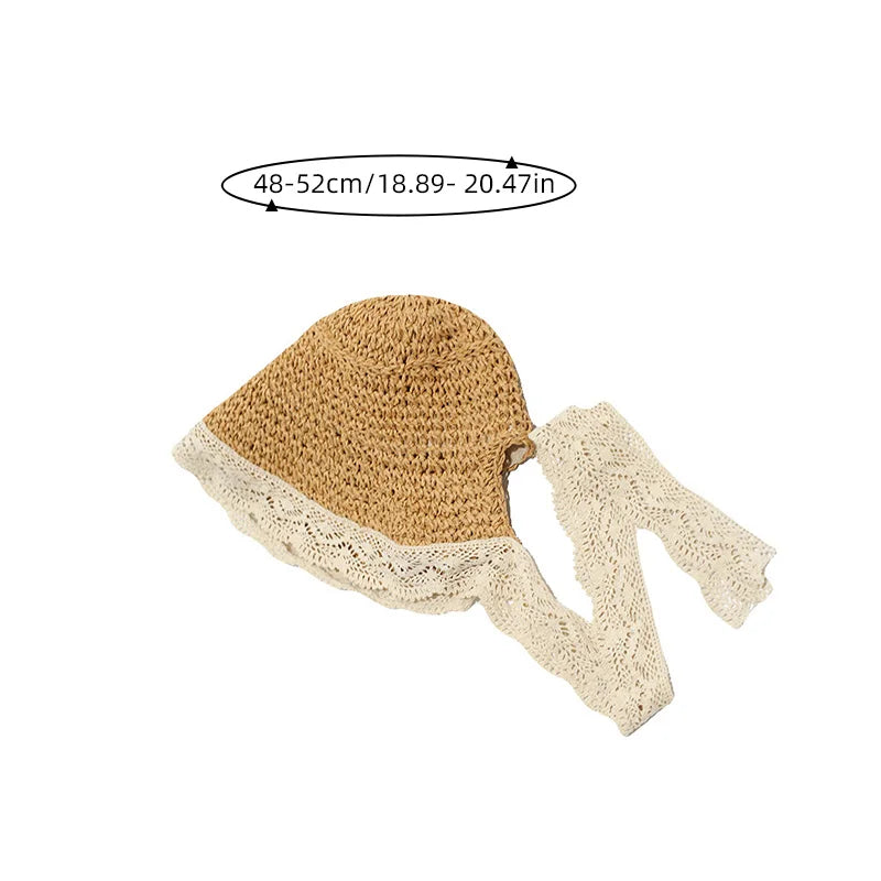 Cute Lace Straw Sun Hat: Wide Brim Panama Cap