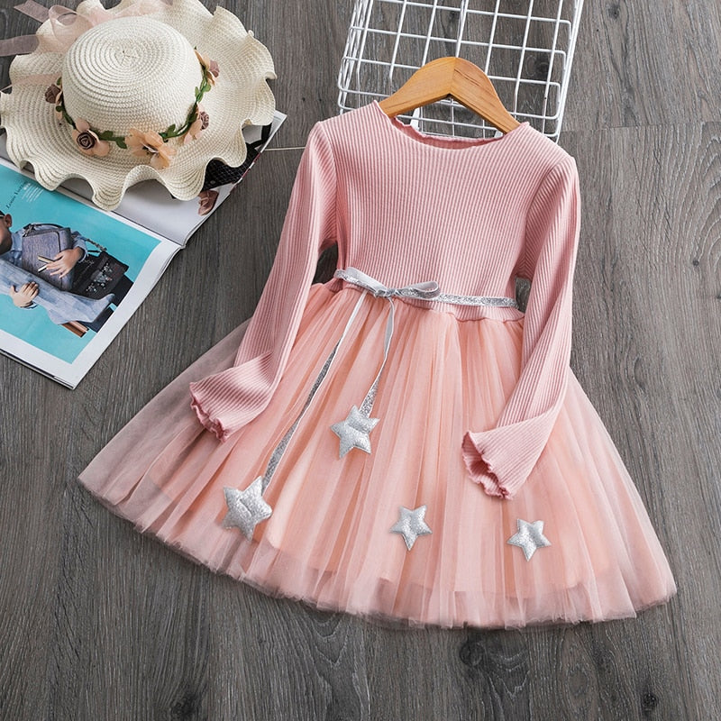 Long Sleeves Sequin Top Glimmering Princess Party Dress