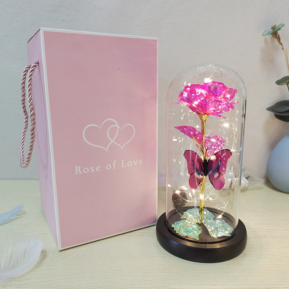 Gold Leaf Rose Flower Preserved Flower Glass Cover