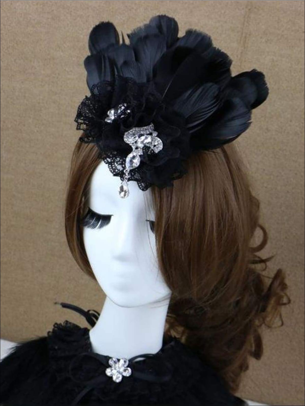 Girls Feather and Flower Rhinestone Applique Swan Headpiece