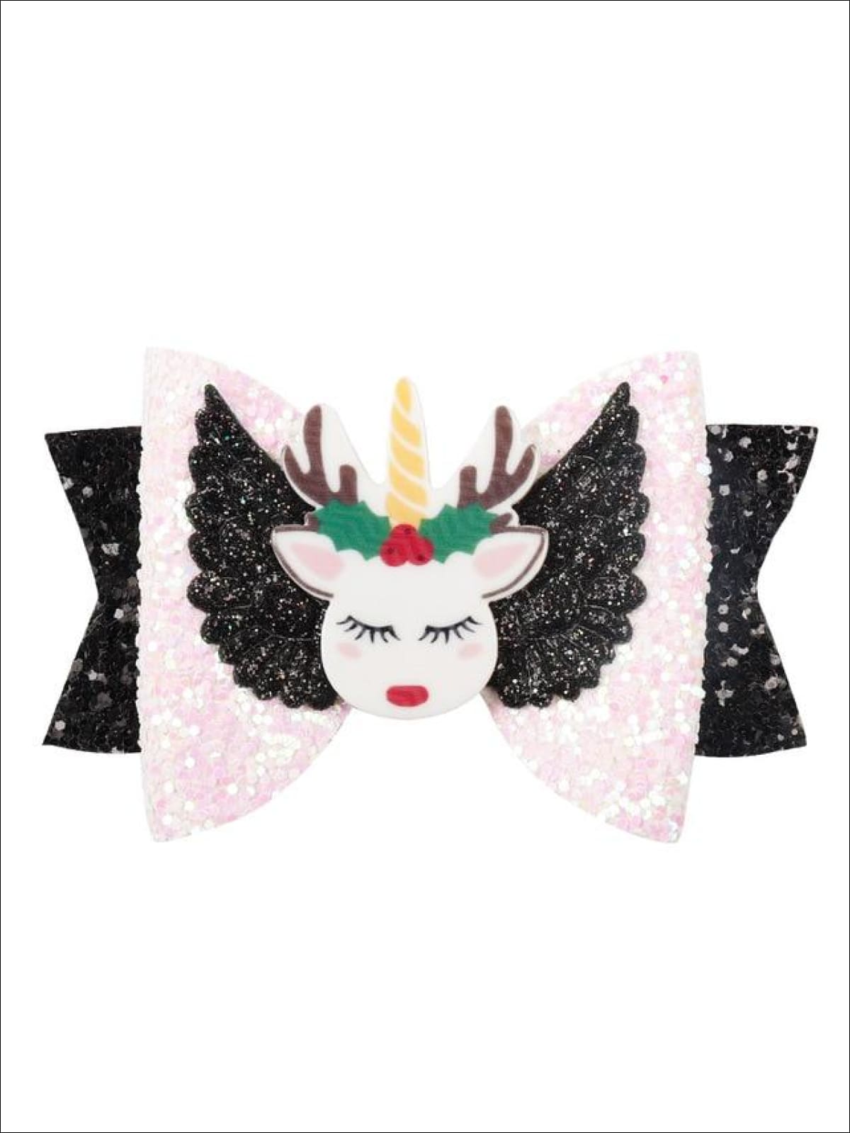 Girls Shiny Glitter Elk Unicorn Hair Bow