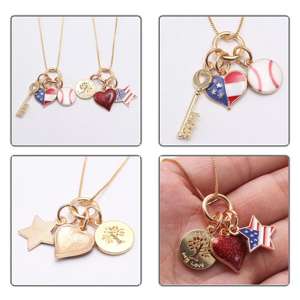 Kid Girl Independence Day Love Heart Pendant Necklace