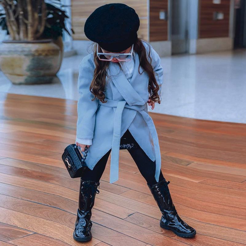 Children's Wear Long Coat with Large Lapel Lace