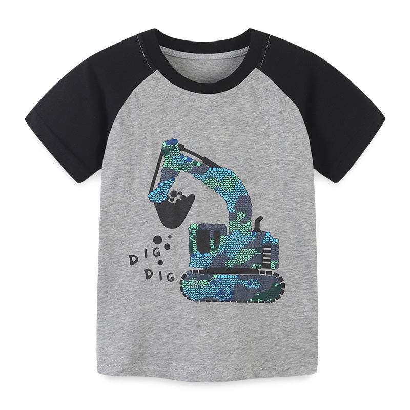 Boys' short sleeve T-shirt knitted cotton cartoon printed children's T-shirt